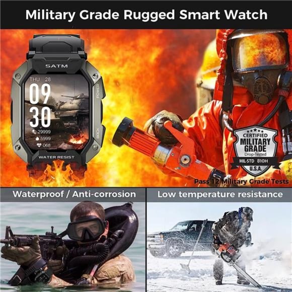 Smart Watches for Men,50M Waterproof Rugged Military Grade Bluetooth Call - Picture 2 of 6